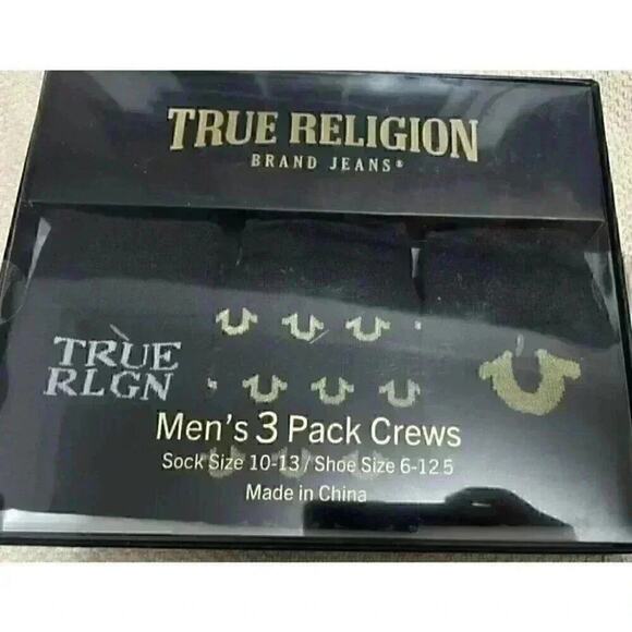 True Religion men’s 3 pack Gold HS crews Socks Gift Set 10-13 shoes size 6-12.5 - Picture 1 of 3